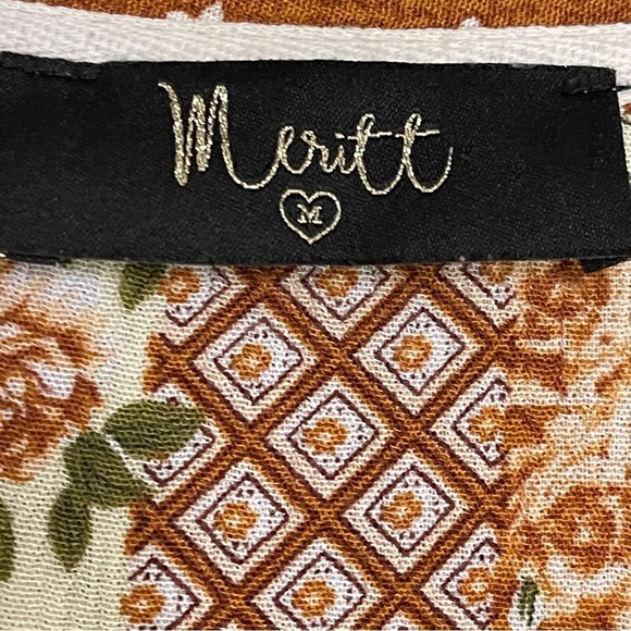 Meritt Fall Boho Patchwork Babydoll Mini Dress w/ Pockets | Rust Brown Floral M - Picture 14 of 16